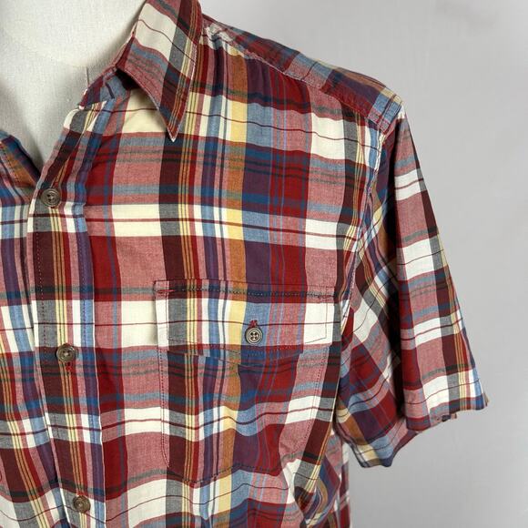 Eddie Bauer Mens Red Blue Plaid Short Sleeve Button Down Shirt XL Classic Casual - Picture 3 of 4